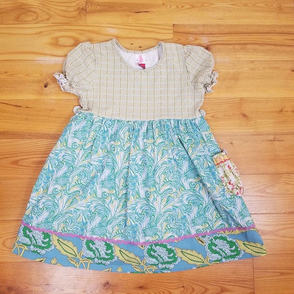 Matilda Jane Other - Matilda Jane Serendipity Girls Size 6 Floral Green Dress Pocket Ric Rack Trim